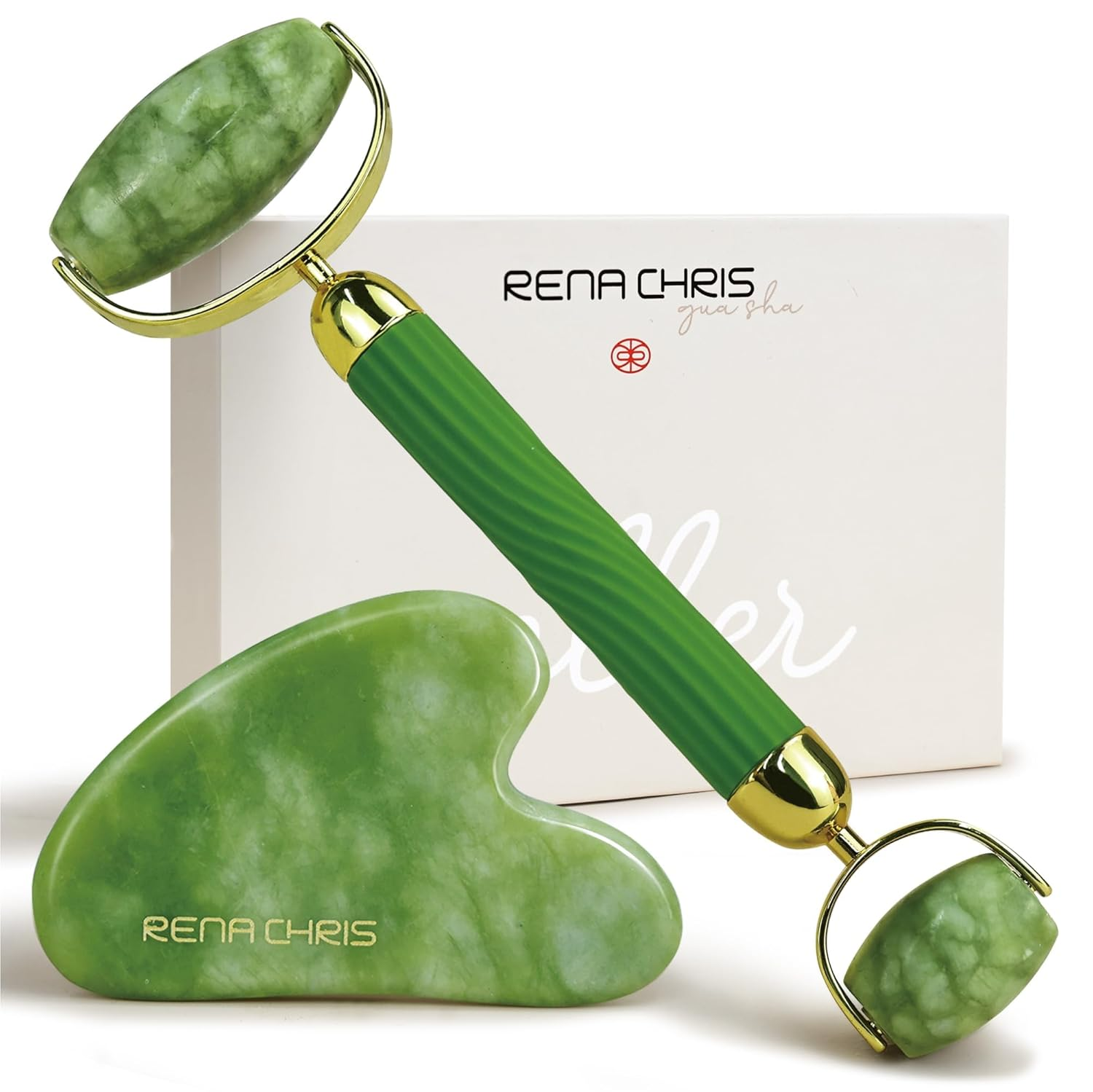 Jade Roller & Gua Sha Set — De-Puffing Facial Massage Tools for Jawline & Glowing Skin